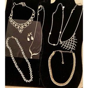 ❌sold❌Lot Of 6 Silver And Gold Tone Rhinestone Chain  Necklaces & 1 Earring